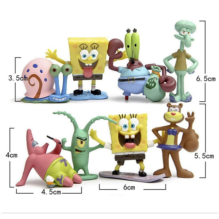 Kit 8 Bonecos Bob Esponja e sua Turma