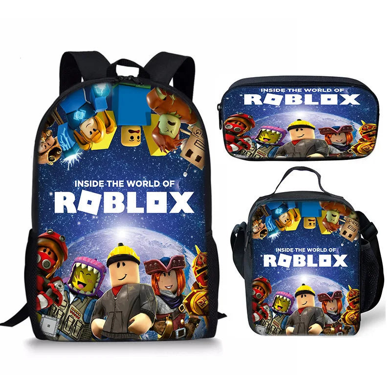 Kit 3 Peças Escolar Roblox - Mochila + Bolsa + Estojo