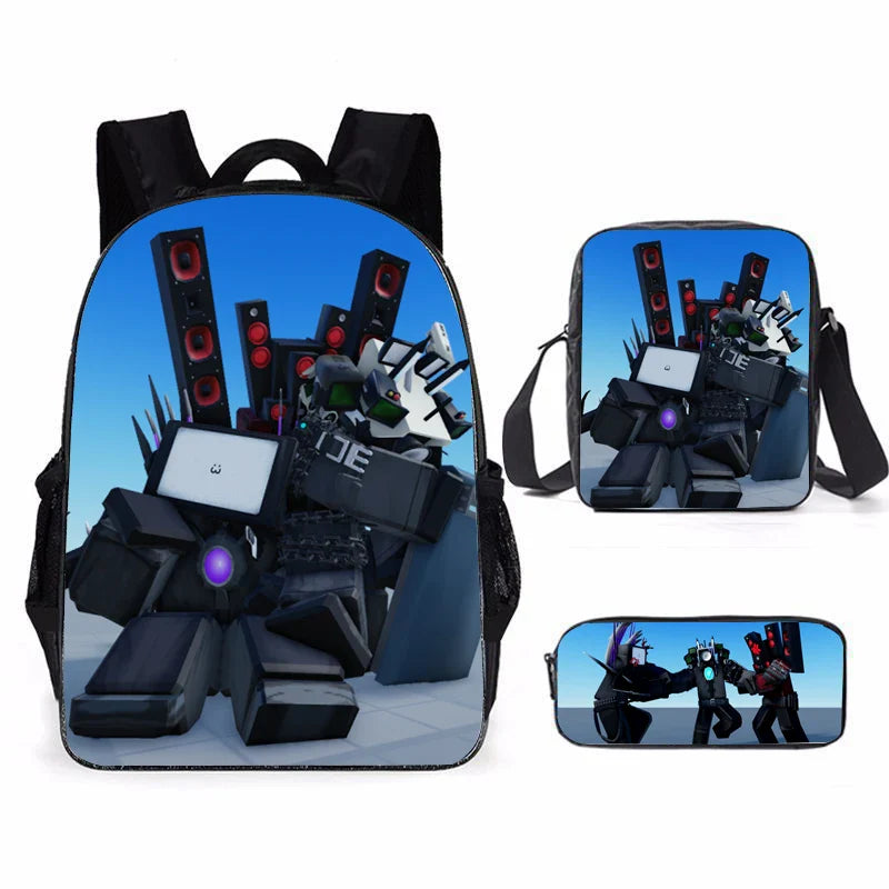 Kit 3 Peças Escolar Skibidi Toillet - Mochila + Bolsa + Estojo