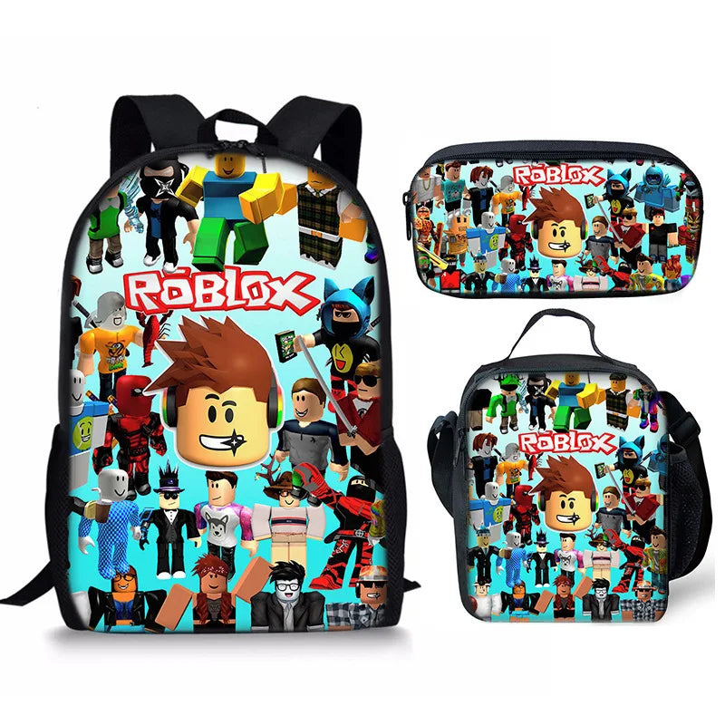 Kit 3 Peças Escolar Roblox - Mochila + Bolsa + Estojo