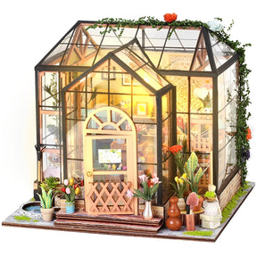 Kit de Casa de Boneca em Miniatura DIY 3D Jardim com Luz LED