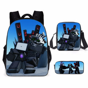 Kit 3 Peças Escolar Skibidi Toillet - Mochila + Bolsa + Estojo