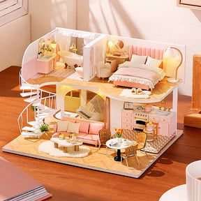 Apartamento Duplex Feito à Mão em Miniatura de Madeira 3D com Móveis