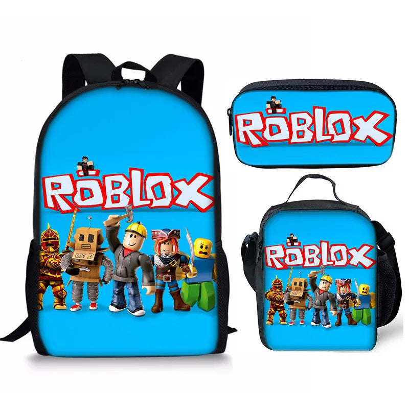 Kit 3 Peças Escolar Roblox - Mochila + Bolsa + Estojo