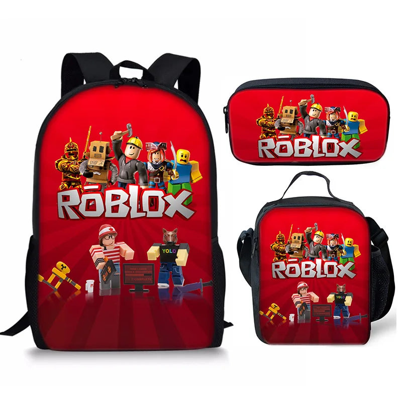 Kit 3 Peças Escolar Roblox - Mochila + Bolsa + Estojo