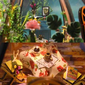 Kit de Casa de Boneca em Miniatura DIY 3D Jardim com Luz LED