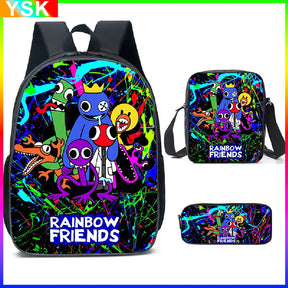 Kit 3 Peças Escolar Rainbow Friends - Mochila + Bolsa + Estojo
